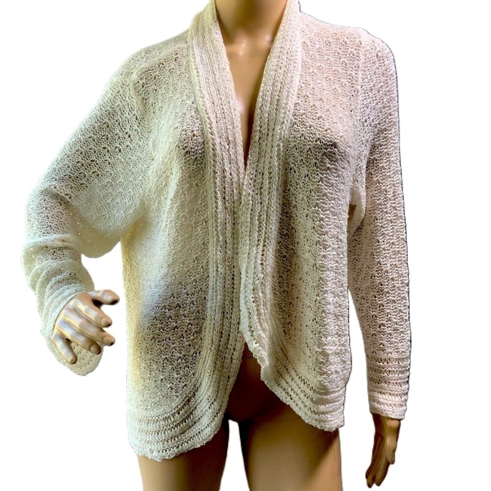Jaclyn Smith White Long Sleeve Knit Open Front Cottage Cardigan‎ Sweater Large